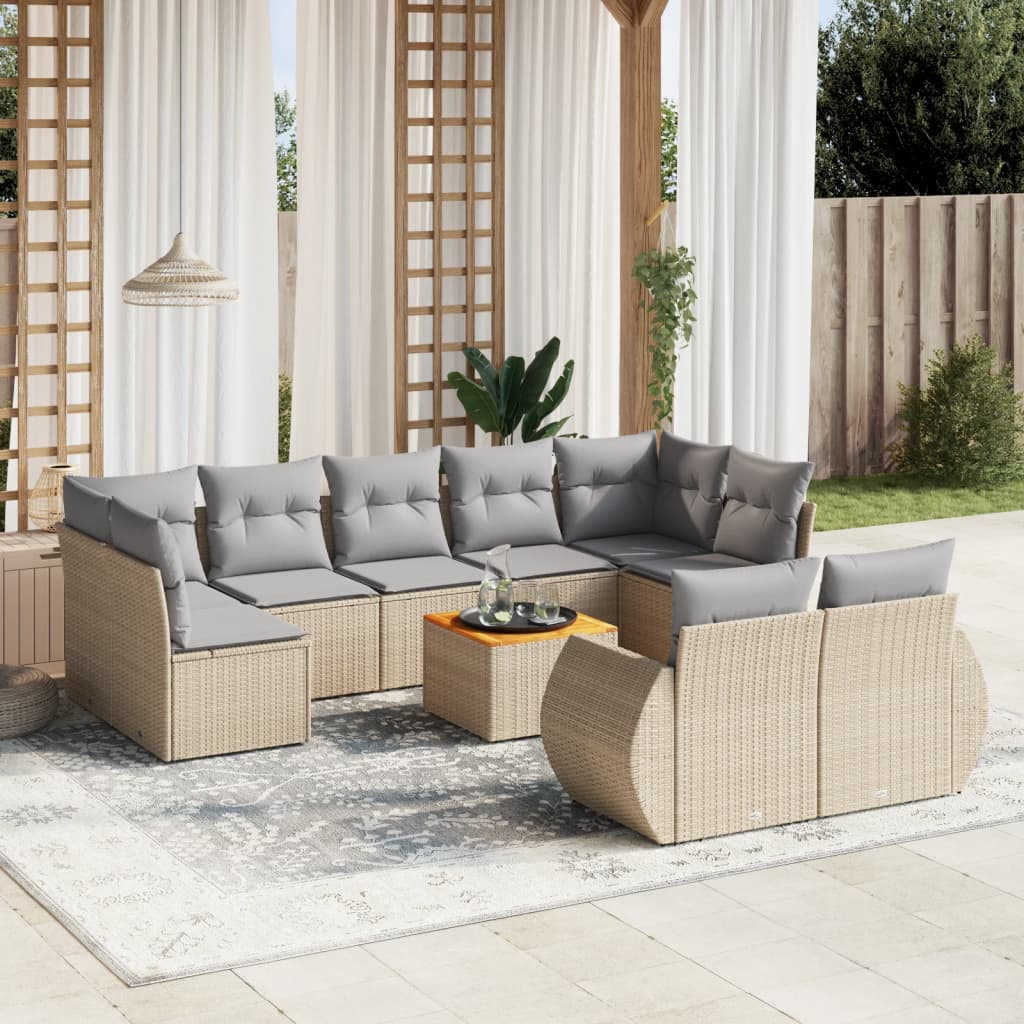 10-dijelni set vrtnih sofa od poliratana s jastucima sivi