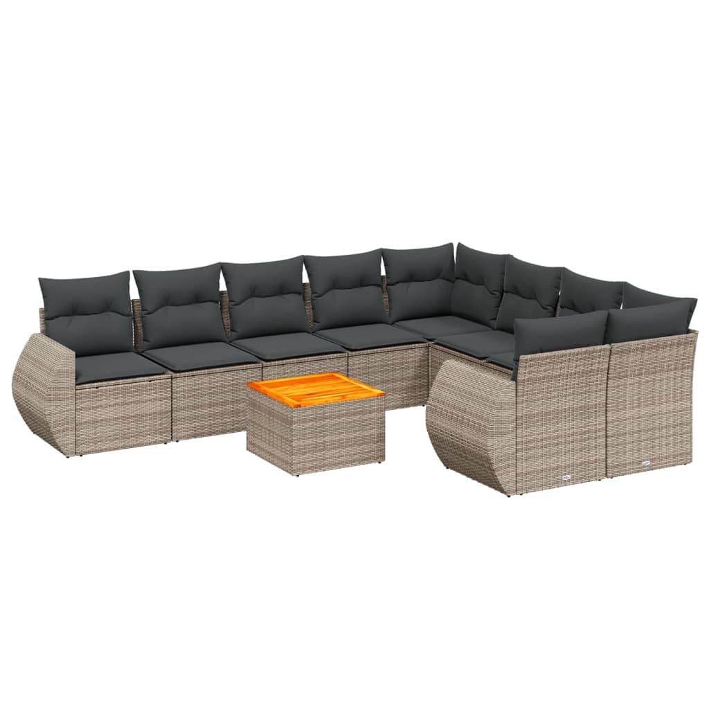 10-dijelni set vrtnih sofa od poliratana s jastucima sivi