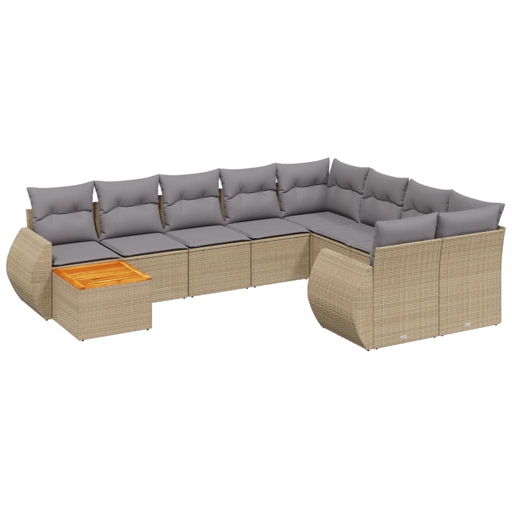 10-dijelni set vrtnih sofa s jastucima bež od poliratana