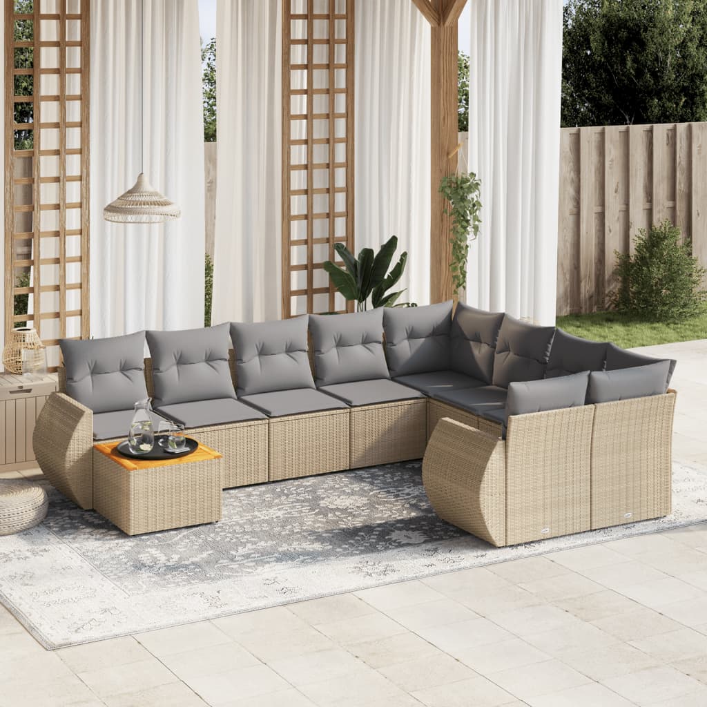 10-dijelni set vrtnih sofa s jastucima bež od poliratana