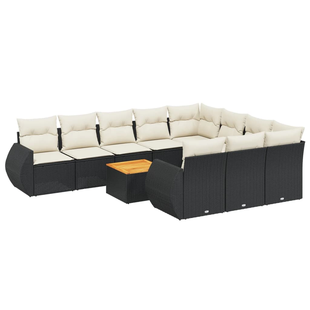 11-dijelni set vrtnih sofa od poliratana s jastucima crni Crna 70 x 62 x 69 cm