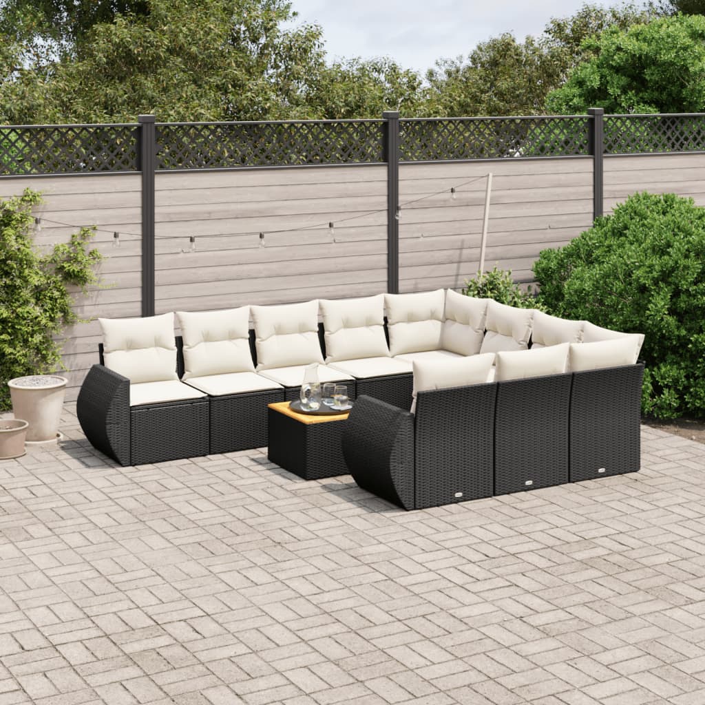 11-dijelni set vrtnih sofa od poliratana s jastucima crni Crna 70 x 62 x 69 cm