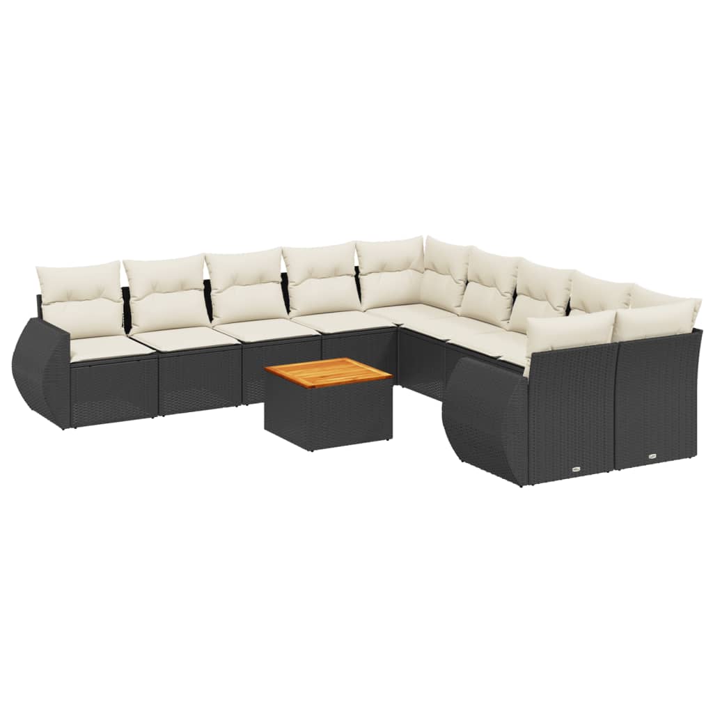 11-dijelni set vrtnih sofa od poliratana s jastucima crni Crna 70 x 62 x 69 cm