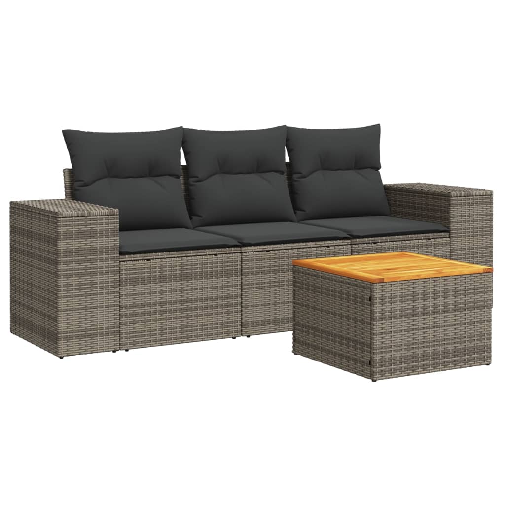 4-dijelni set vrtnih sofa od poliratana s jastucima sivi