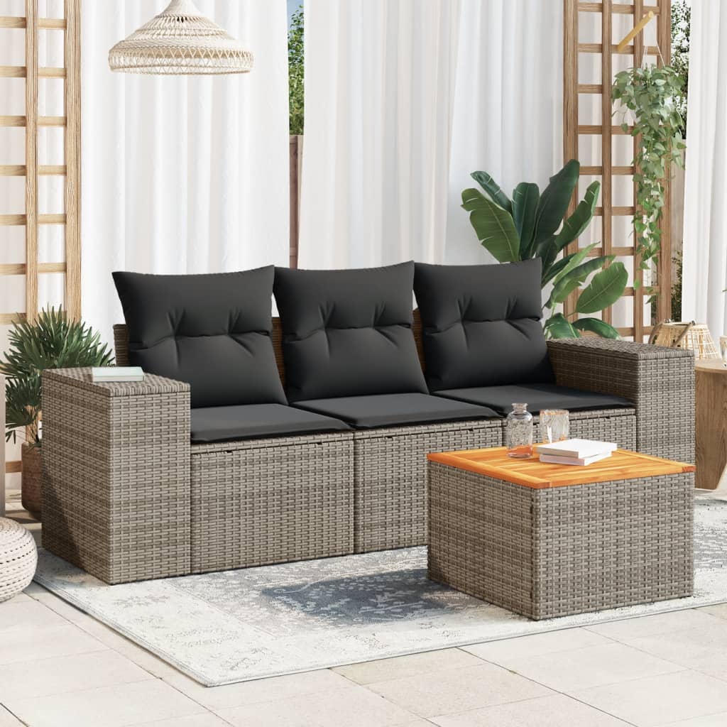 4-dijelni set vrtnih sofa od poliratana s jastucima sivi