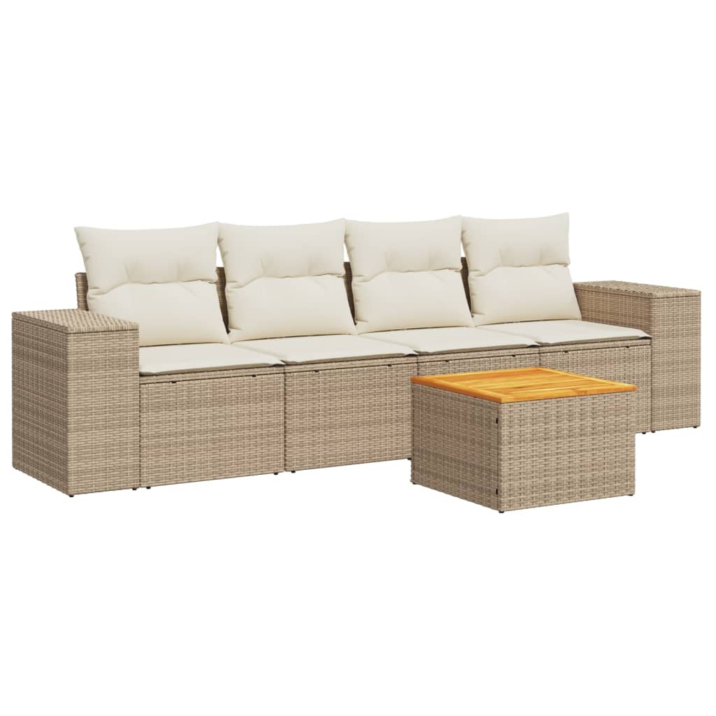 5-dijelni vrtni set sofa s jastucima bež od poliratana