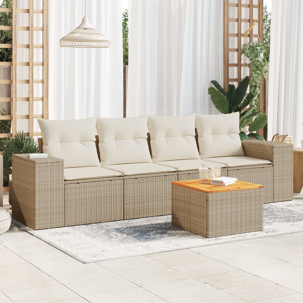 5-dijelni vrtni set sofa s jastucima bež od poliratana