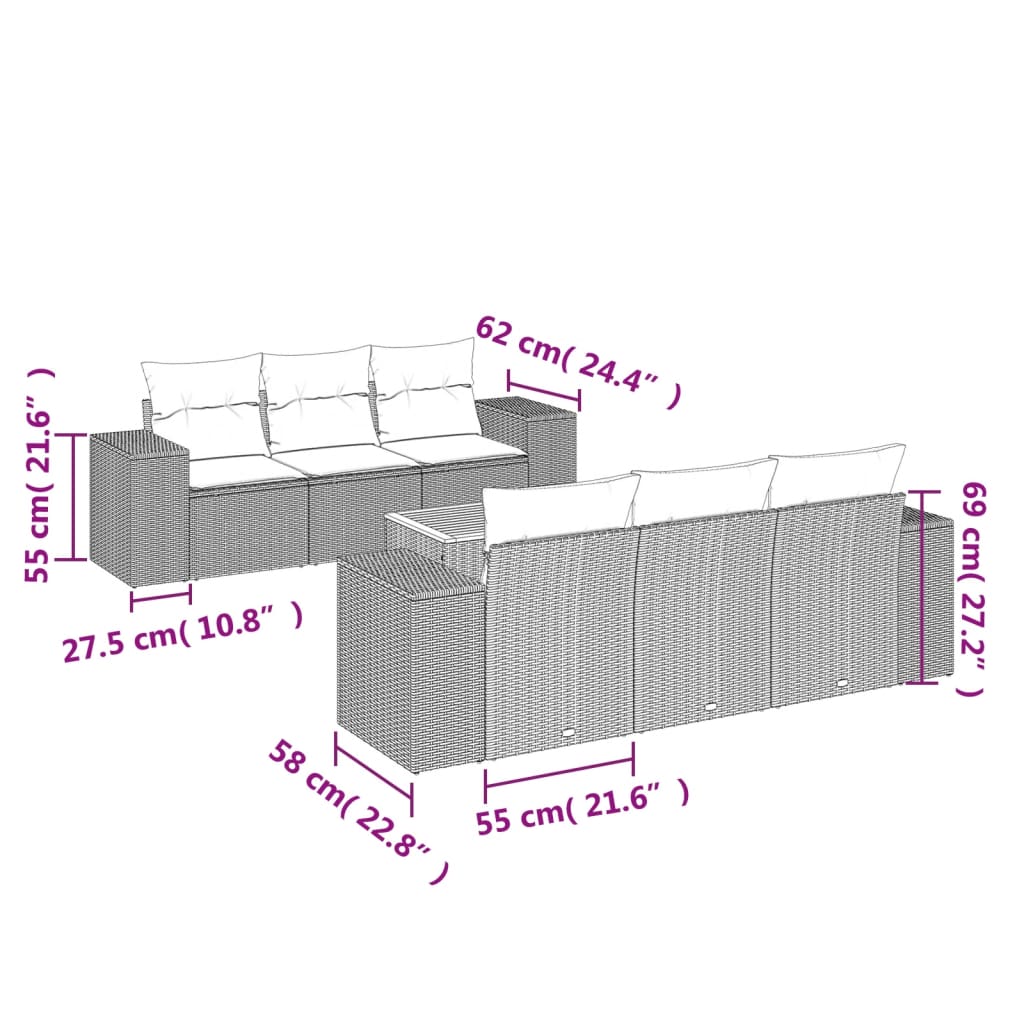 7-dijelni set vrtnih sofa od poliratana s jastucima bež