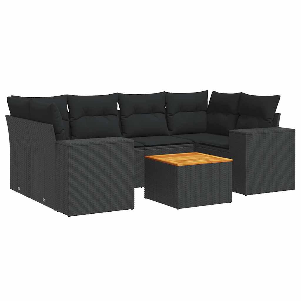 7-dijelni set vrtnih sofa od poliratana s jastucima crni