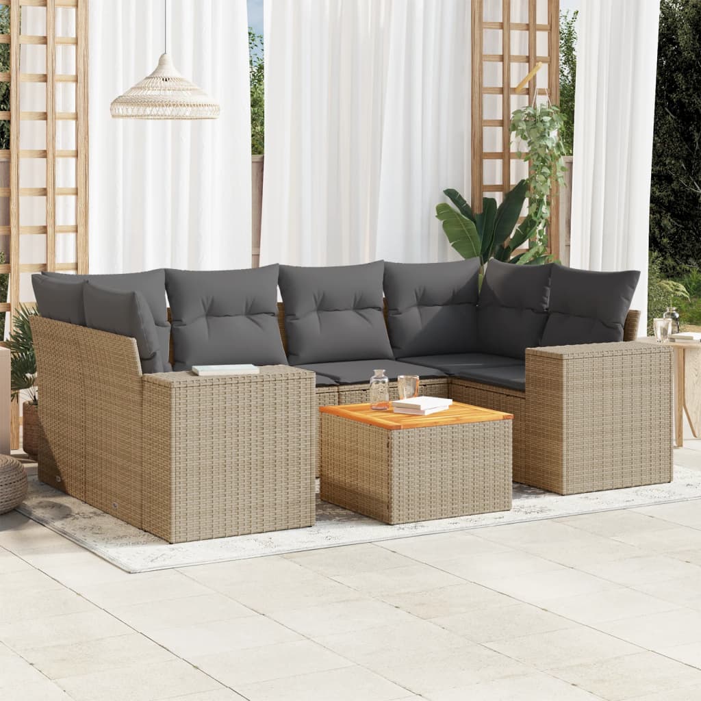 7-dijelni set vrtnih sofa od poliratana s jastucima bež