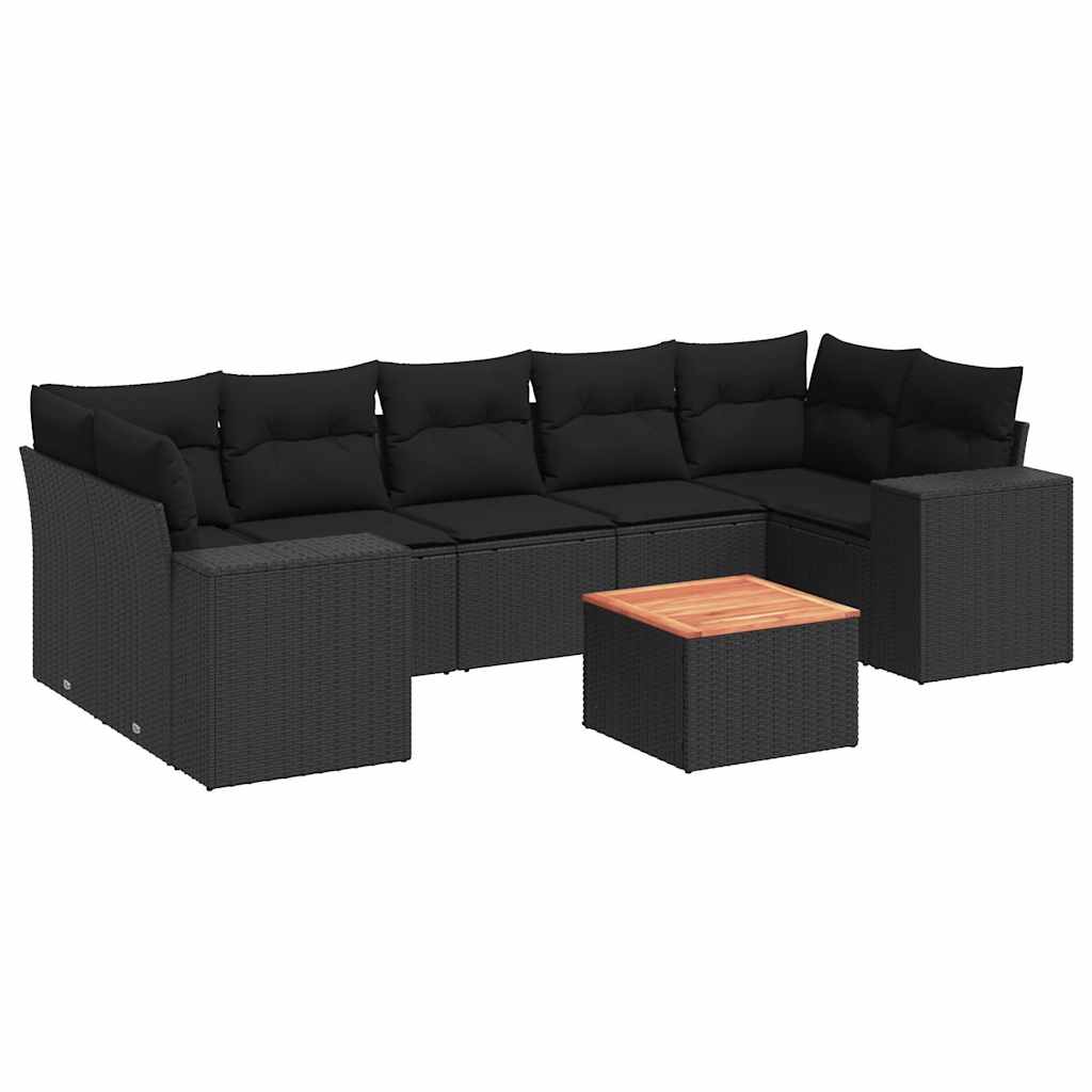 8-dijelni set vrtnih sofa od poliratana s jastucima crni