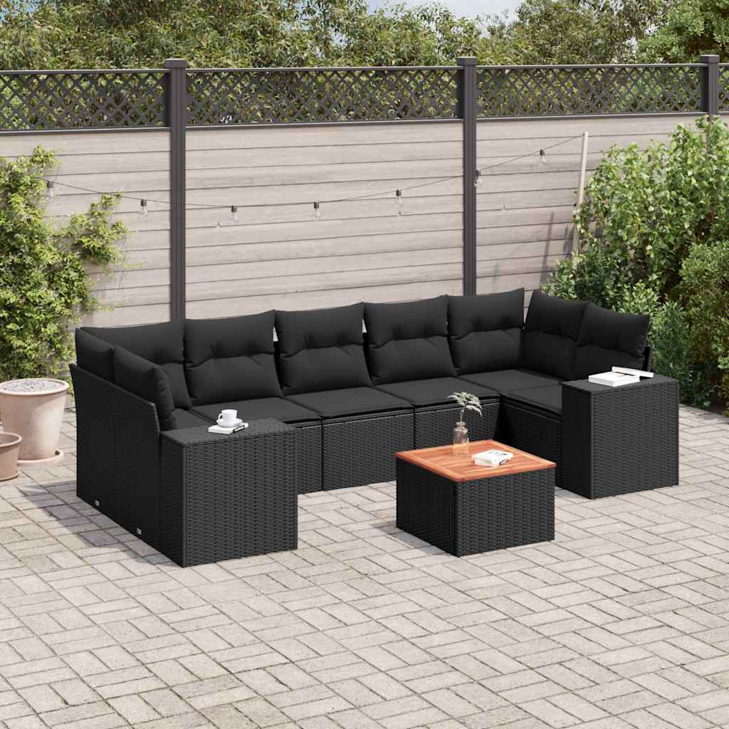 8-dijelni set vrtnih sofa od poliratana s jastucima crni