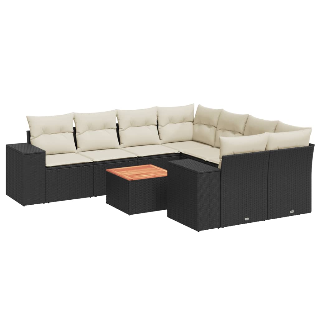 9-dijelni set vrtnih sofa s jastucima crni od poliratana
