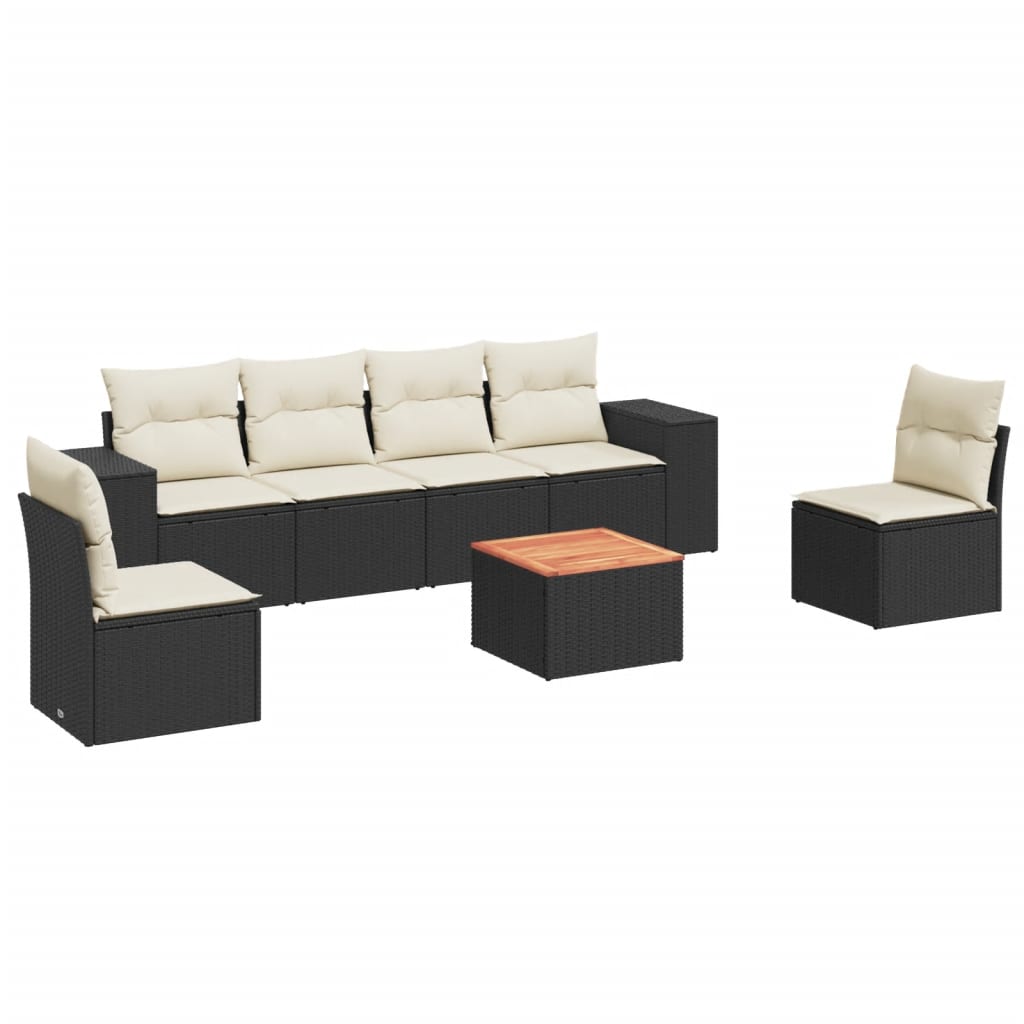 7-dijelni set vrtnih sofa od poliratana s jastucima crni