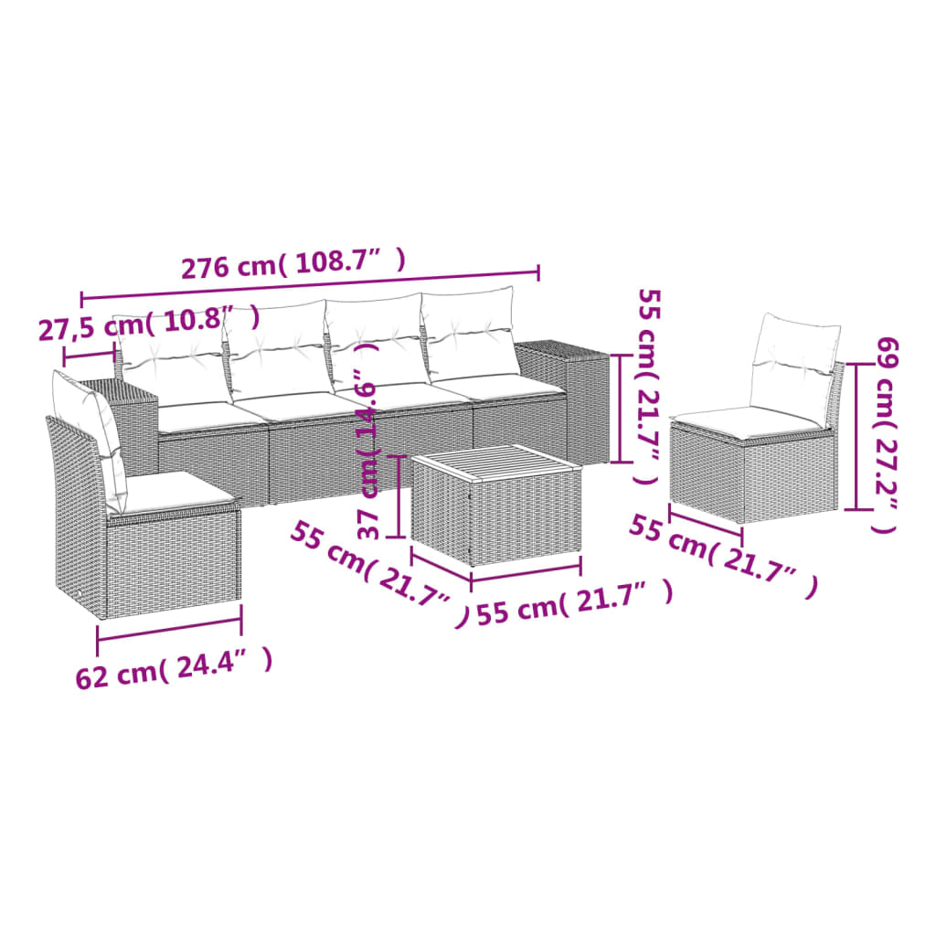 7-dijelni set vrtnih sofa sivi od poliratana
