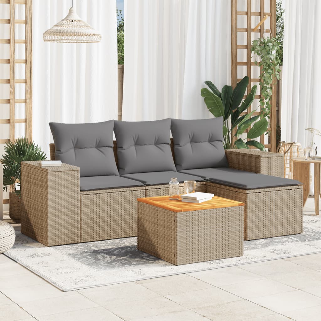 5-dijelni vrtni set sofa s jastucima bež od poliratana