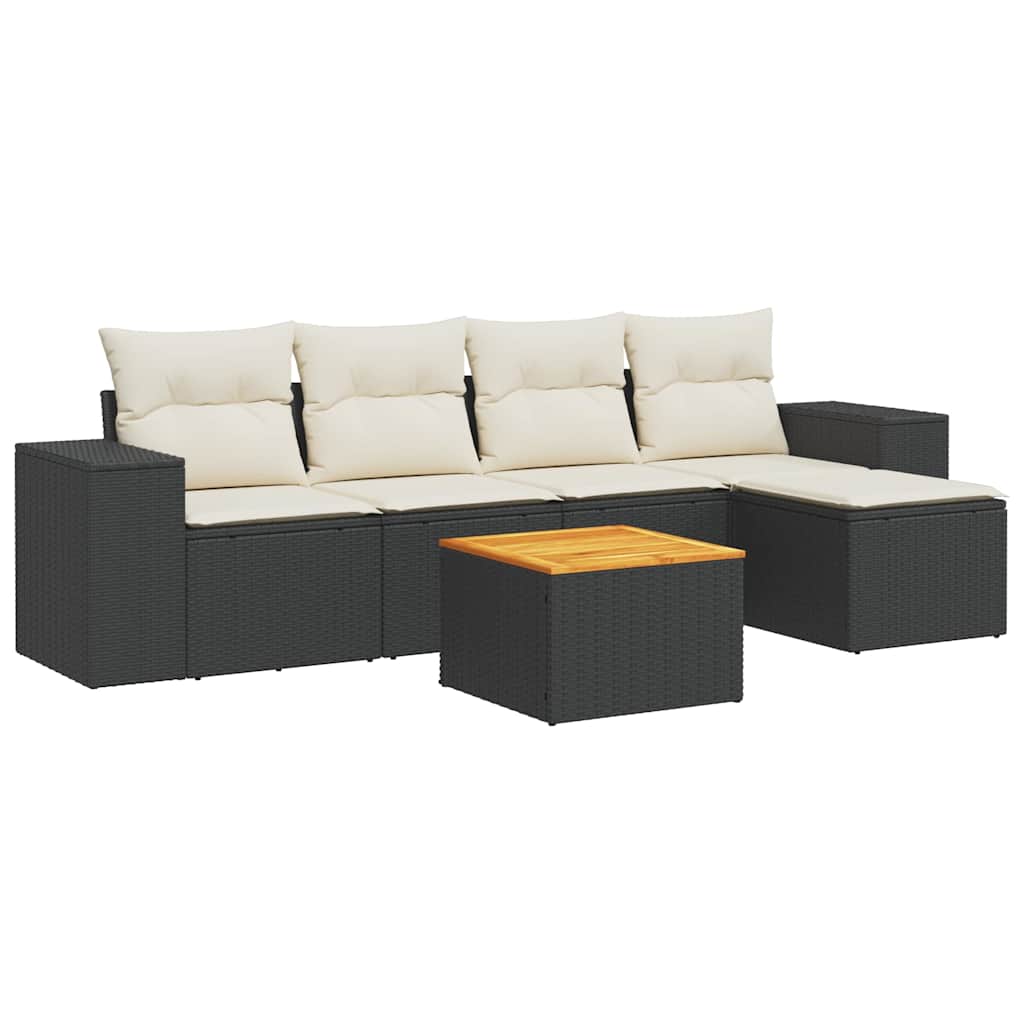 6-dijelni set vrtnih sofa s jastucima crni od poliratana