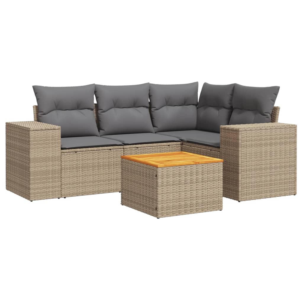 5-dijelni vrtni set sofa s jastucima bež od poliratana