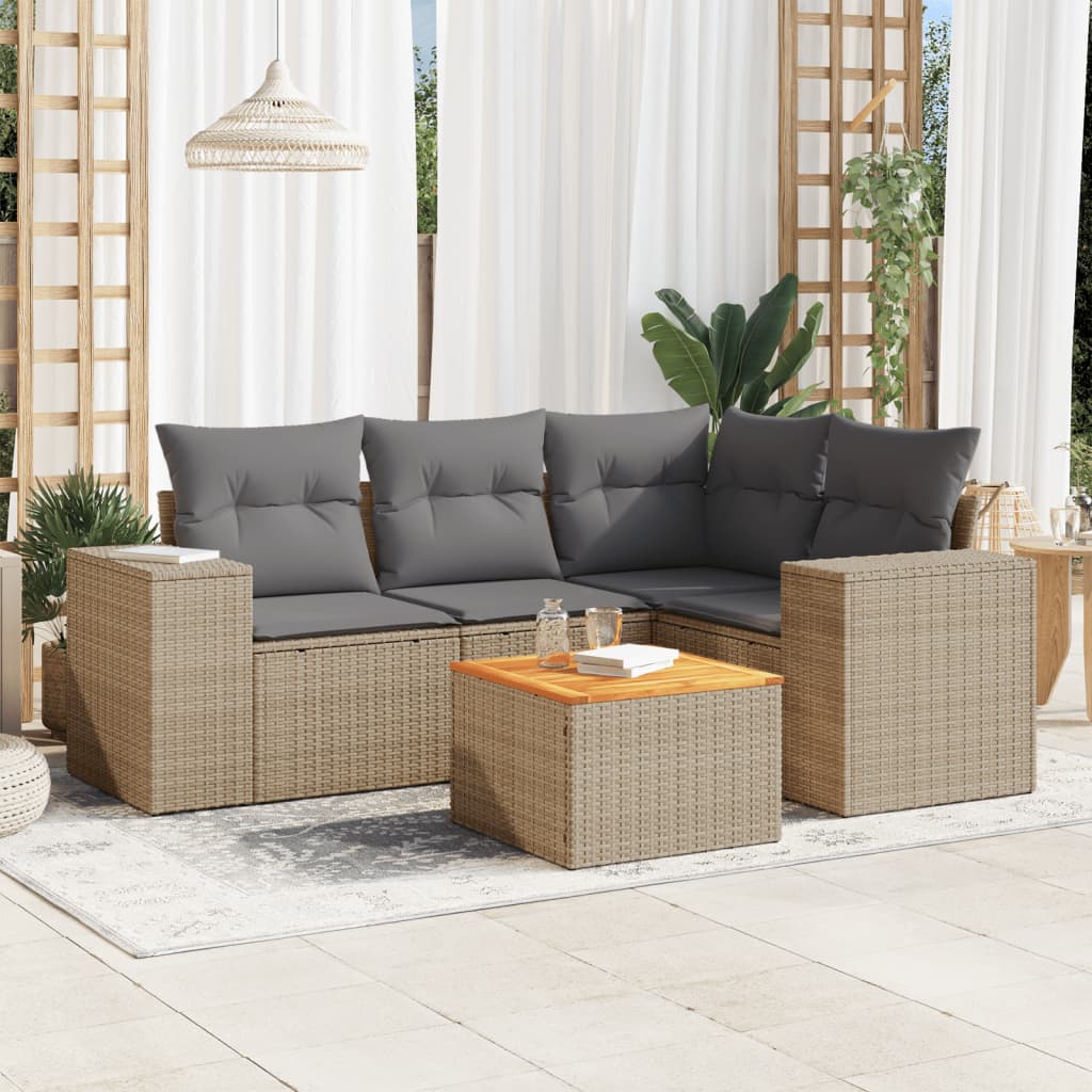 5-dijelni vrtni set sofa s jastucima bež od poliratana