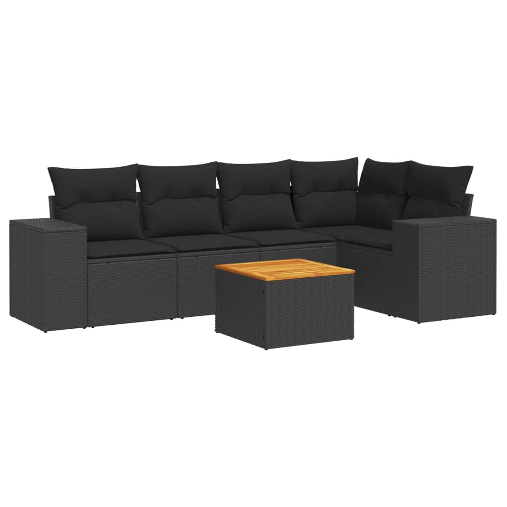 6-dijelni set vrtnih sofa s jastucima crni od poliratana