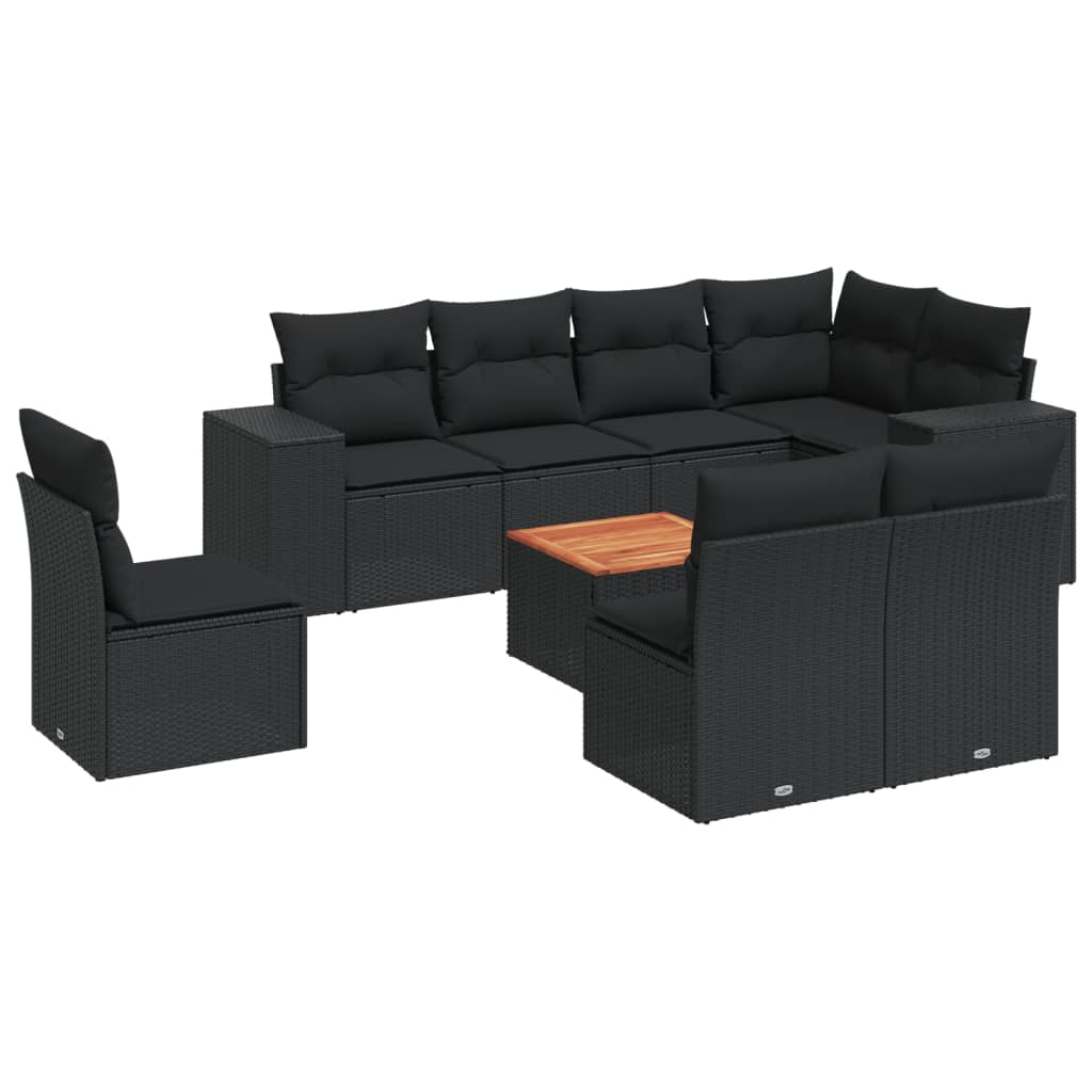 9-dijelni set vrtnih sofa s jastucima crni od poliratana