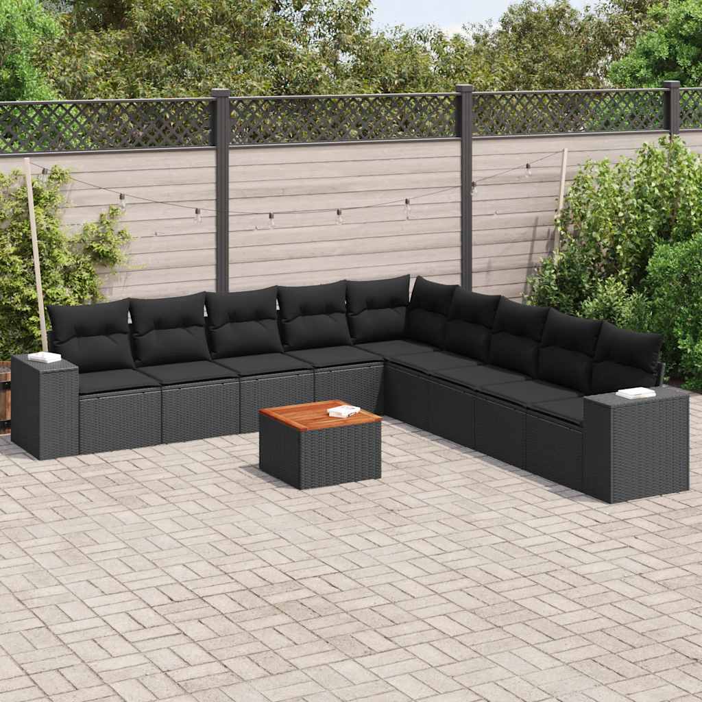 10-dijelni set vrtnih sofa s jastucima crni od poliratana