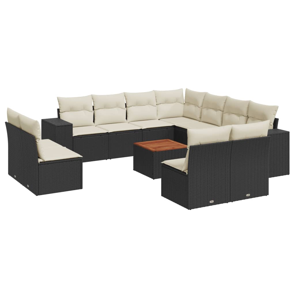 12-dijelni set vrtnih sofa od poliratana s jastucima crni
