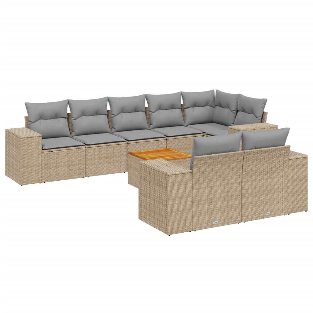 9-dijelni set vrtnih sofa s jastucima bež od poliratana