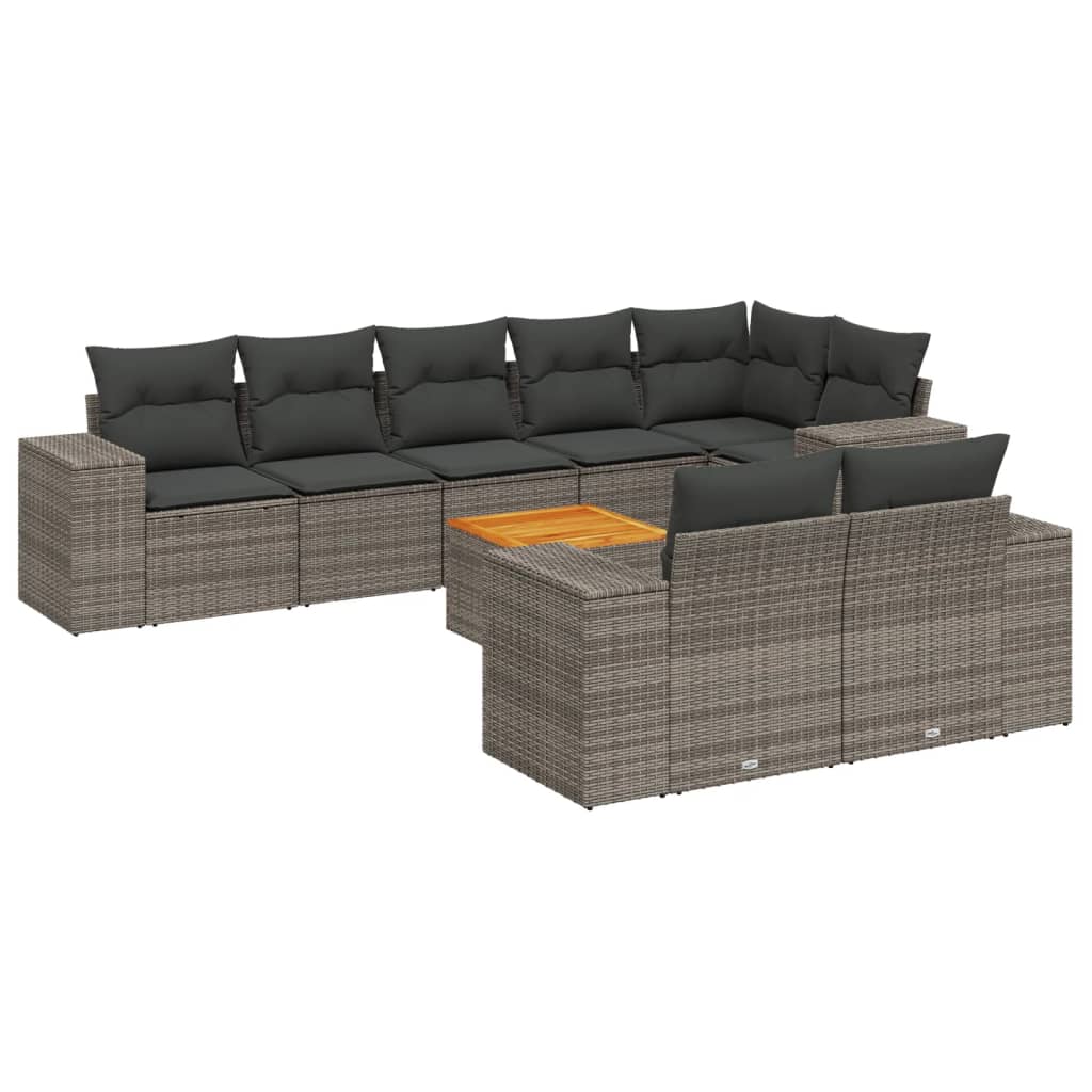 9-dijelni set vrtnih sofa od poliratana s jastucima sivi