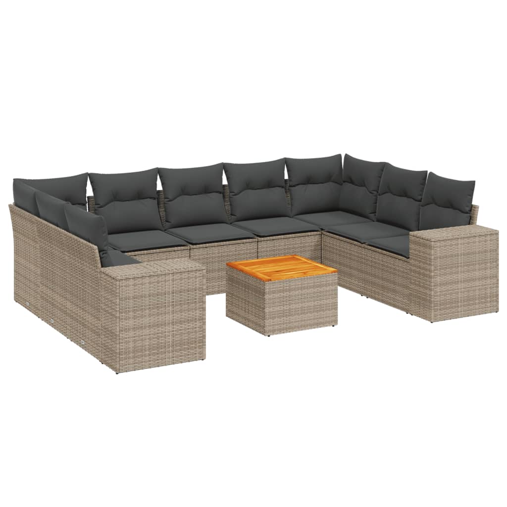10-dijelni set vrtnih sofa od poliratana s jastucima sivi