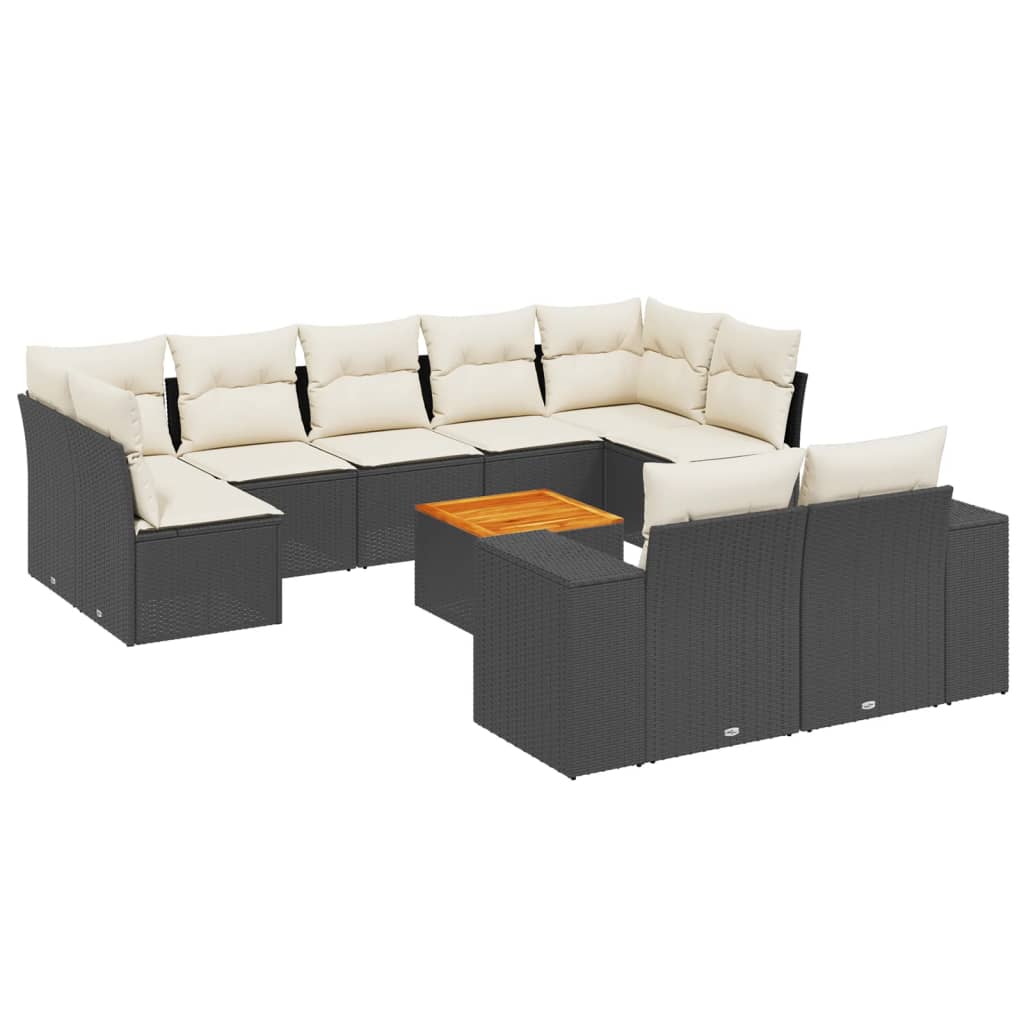 10-dijelni set vrtnih sofa s jastucima crni od poliratana