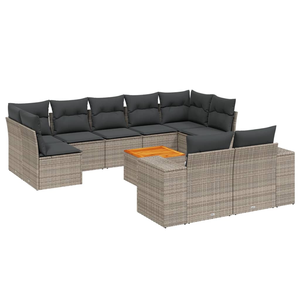10-dijelni set vrtnih sofa od poliratana s jastucima sivi
