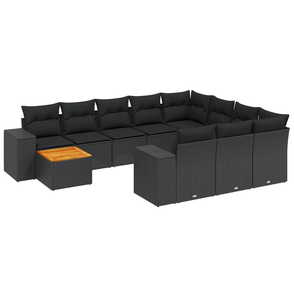 11-dijelni set vrtnih sofa od poliratana s jastucima crni Crna 83 x 62 x 69 cm