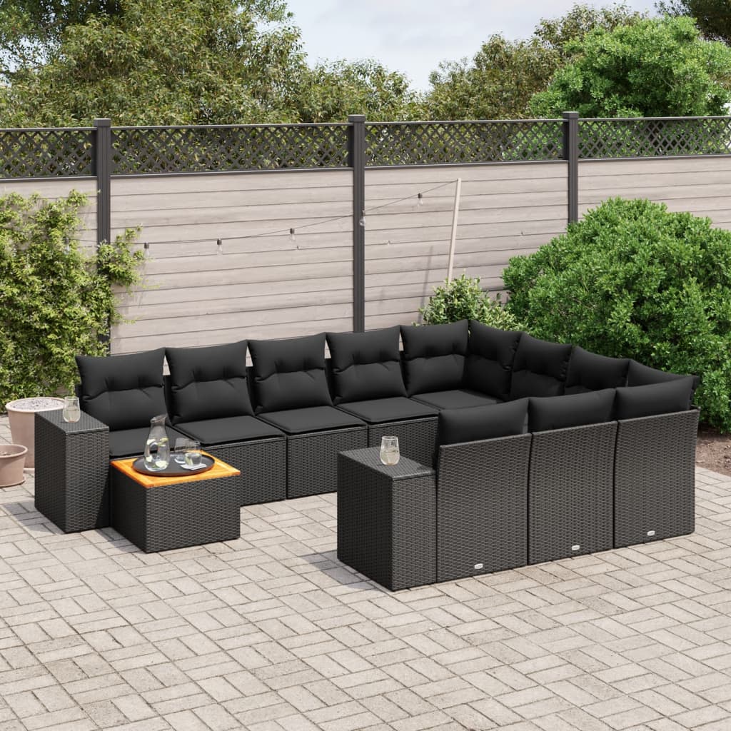 11-dijelni set vrtnih sofa od poliratana s jastucima crni Crna 83 x 62 x 69 cm