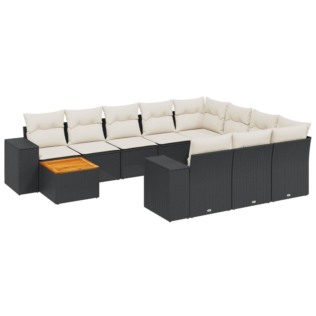 11-dijelni set vrtnih sofa od poliratana s jastucima crni