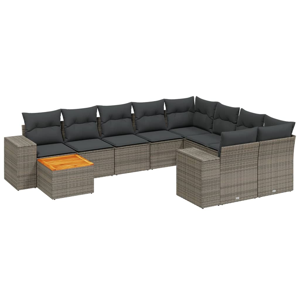 11-dijelni set vrtnih sofa od poliratana s jastucima sivi