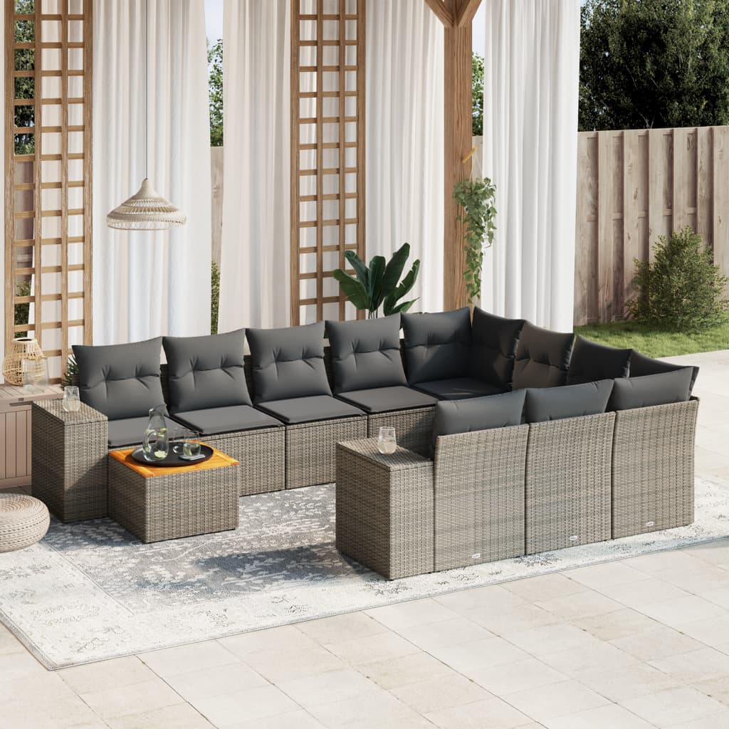 11-dijelni set vrtnih sofa od poliratana s jastucima sivi