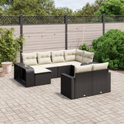 10-dijelni set vrtnih sofa s jastucima crni od poliratana Crna 65.5 x 62 x 69 cm
