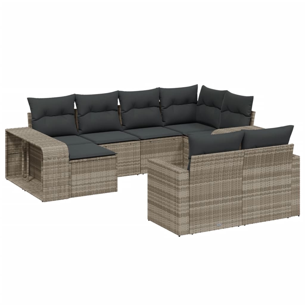 10-dijelni set vrtnih sofa poliratan s jastucima svijetlosivi