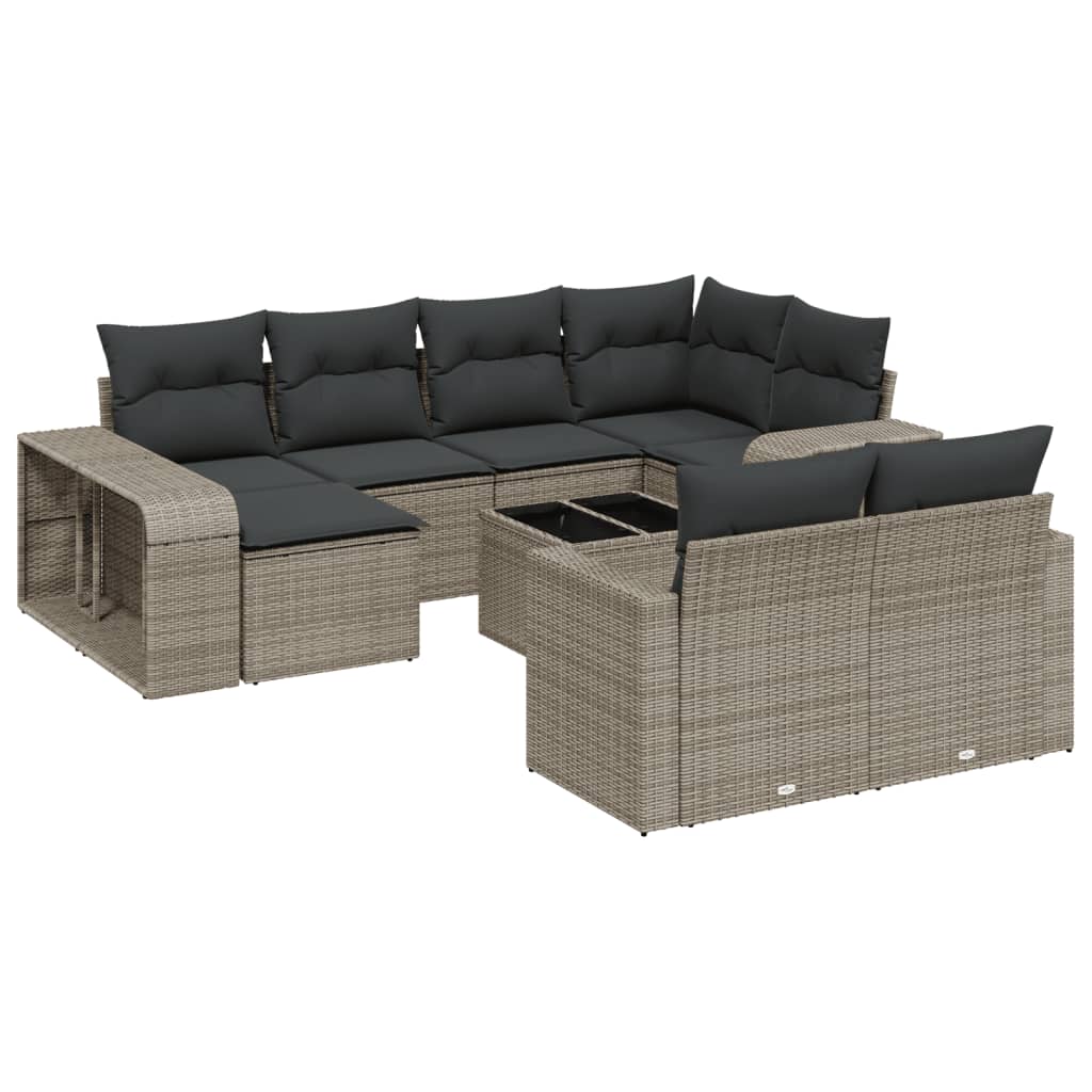 11-dijelni set vrtnih sofa od poliratana s jastucima sivi