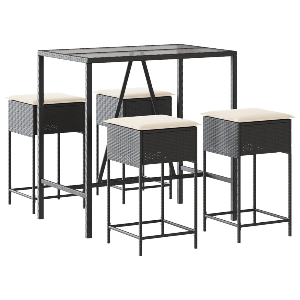 5-dijelni vrtni barski set od poliratana s jastucima crni Crna 110 x 70 x 110 cm