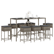 9-dijelni vrtni barski set s jastucima sivi od poliratana Siva 180 x 70 x 110 cm