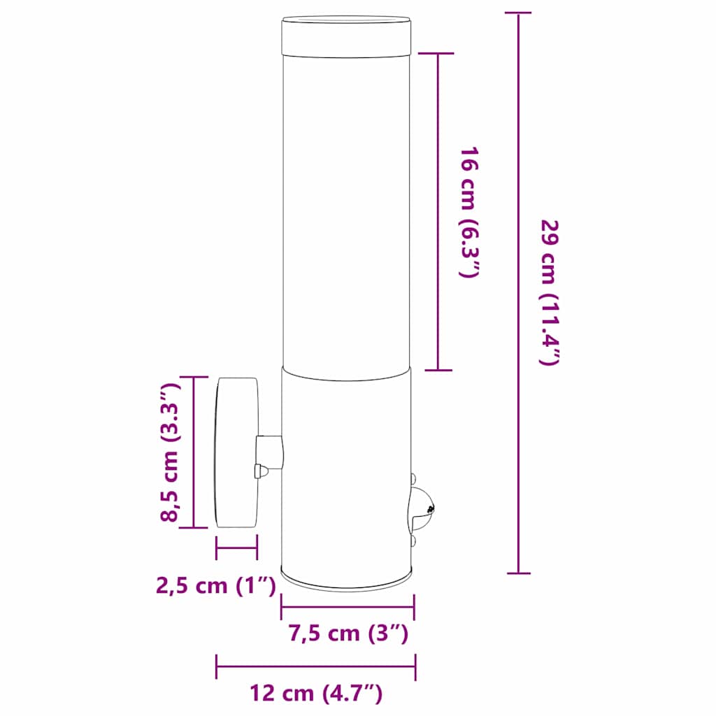 Vanjska zidna lampa 2 pcs Srebrno 12 x 8,5 x 29 cm