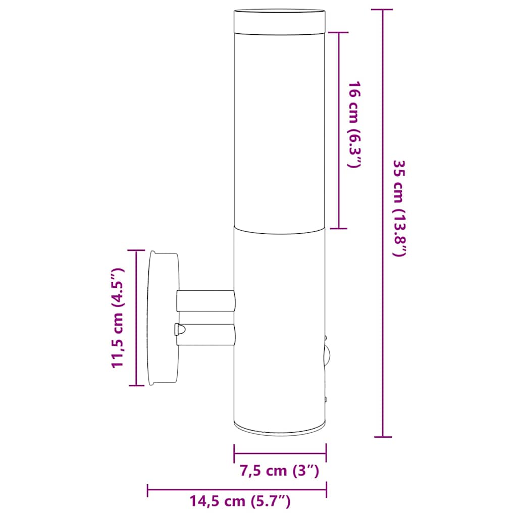 Vanjska zidna lampa 2 pcs Crna 15 x 7,5 x 33 cm