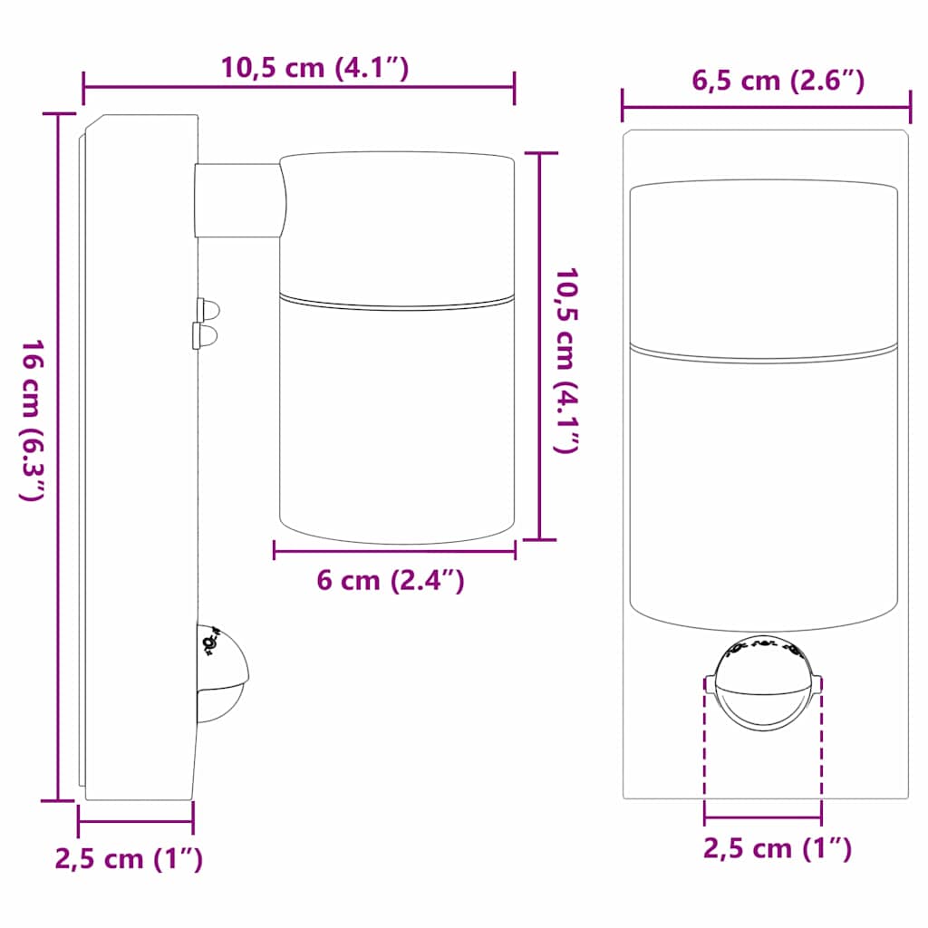 Vanjska zidna lampa 2 pcs Srebrno 6,5 x 10,5 x 16 cm