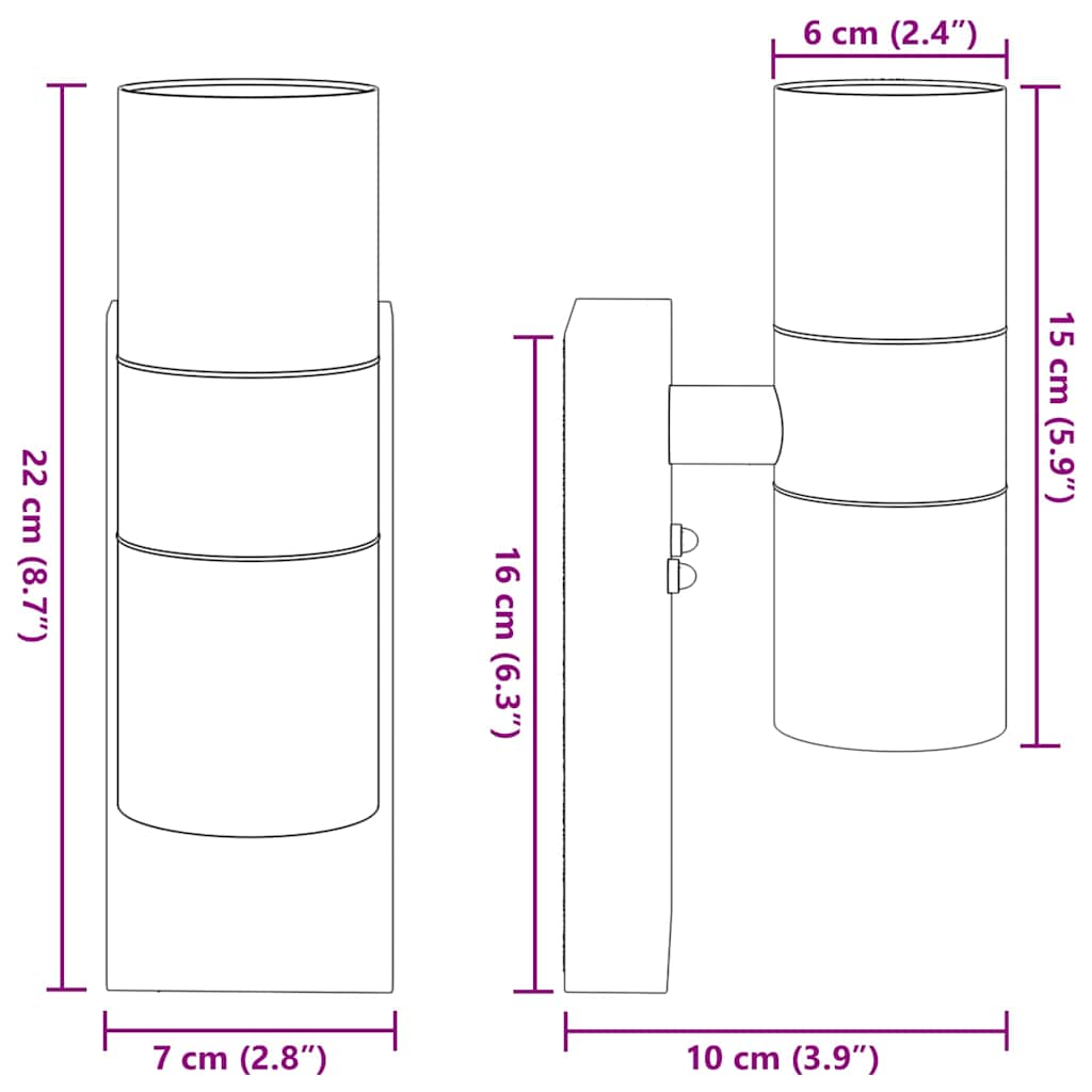 Vanjska zidna lampa 2 pcs Crna 7 x 10 x 22 cm
