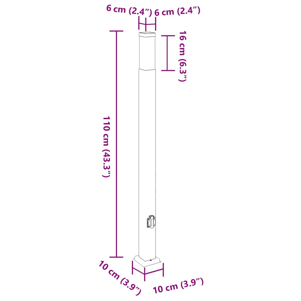 Stupić s utičnicom 3 kom 110 cm nehrđajući čelik IP44