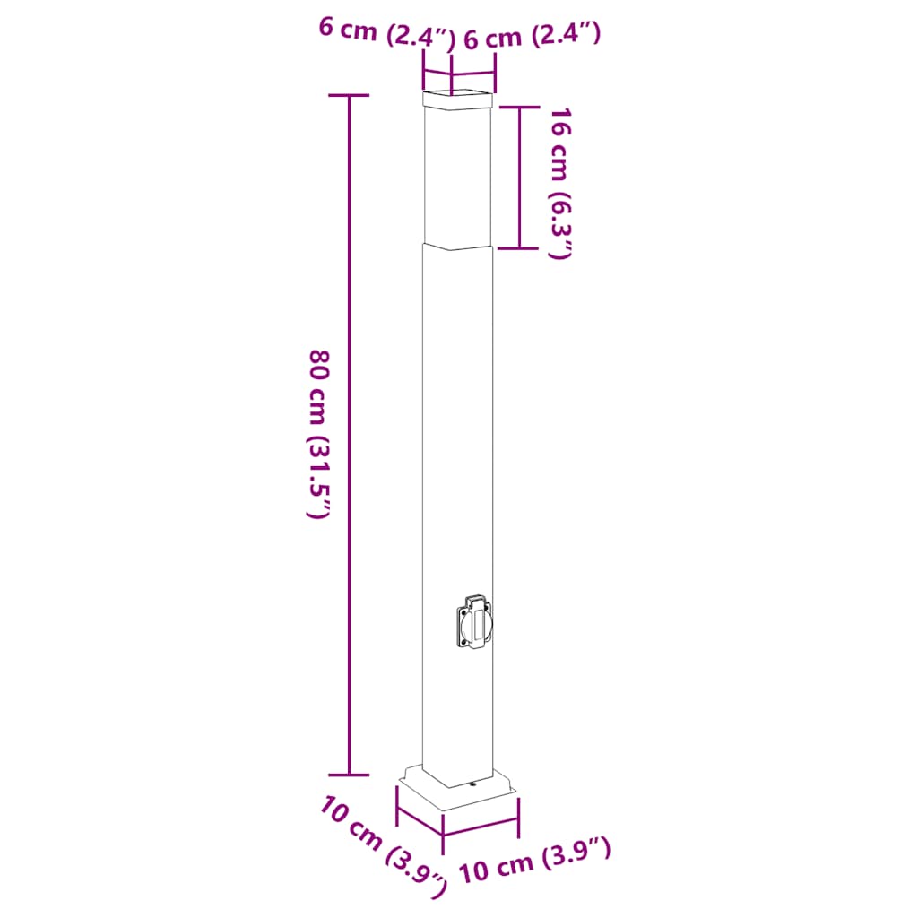 Stupić s utičnicom 80 cm Crna IP44