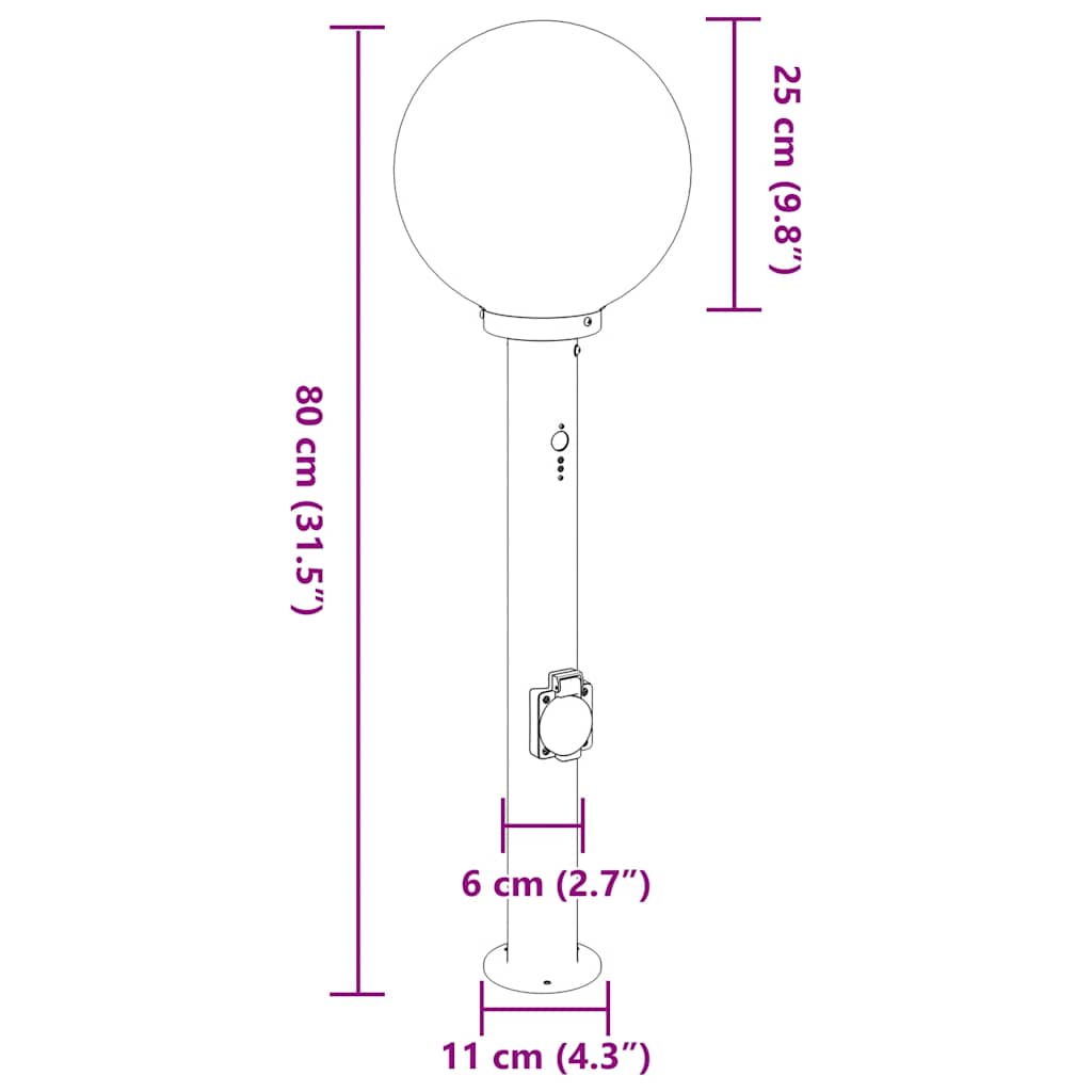 Stupić sa senzorom i utičnicom 80 cm Crna IP44