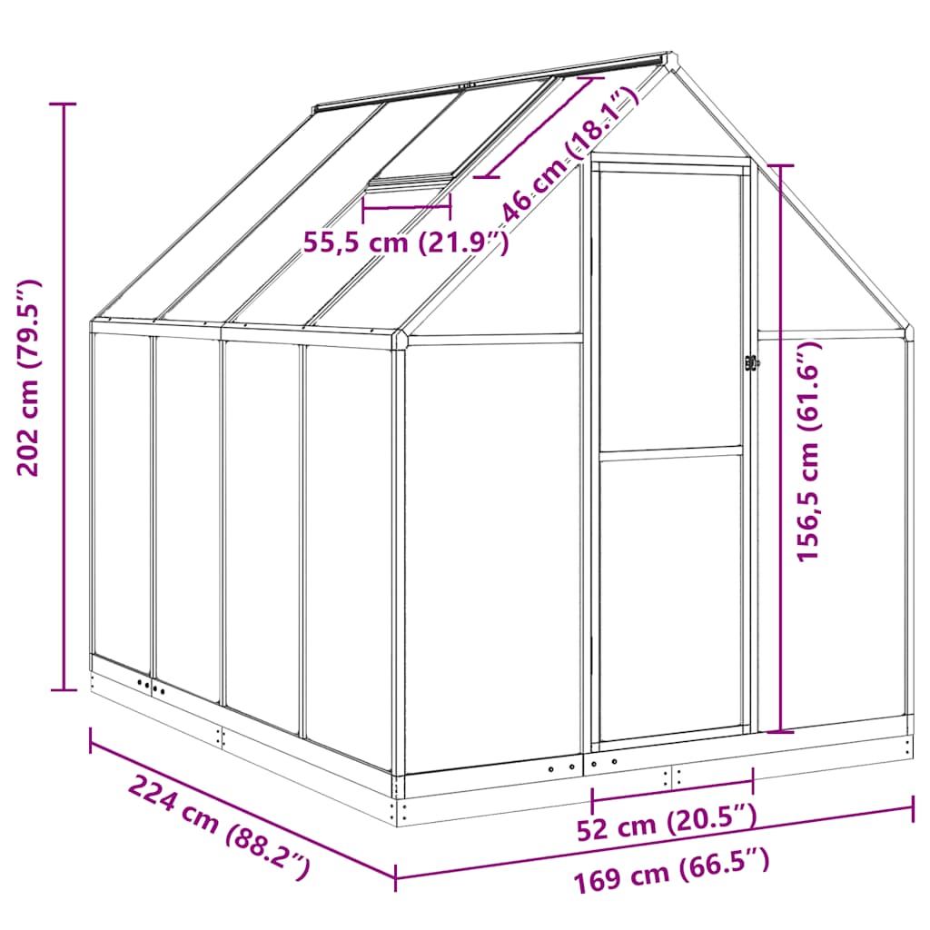 Staklenik s okvirom zeleni 224 x 169 x 202 cm aluminijski